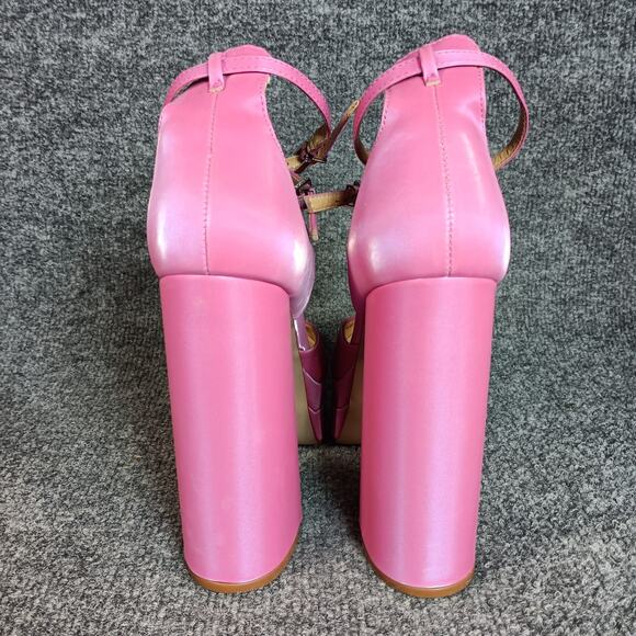 Schutz Elysee Heels Double Platform 8.5 Pink Ankle Strap Pointy Toe Block Dress - Picture 11 of 16